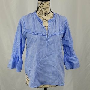 {Rebellion} Blue and white Striped top Bell sleeves beachy relaxed